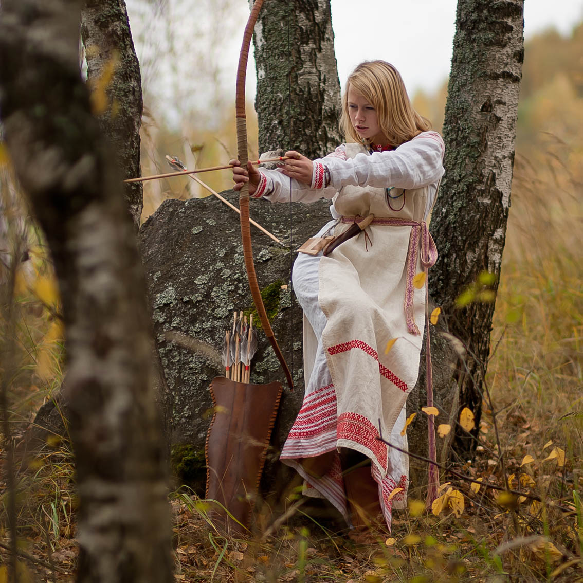 Sexy photo Girls in Slavic costumes in Anda